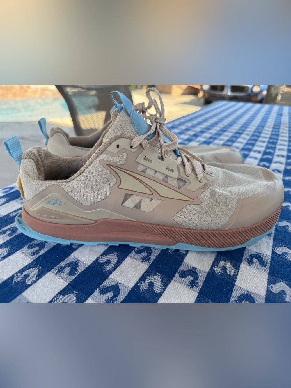 Women's Altra Lone Peak 7 Trail Running Shoes Tan Blue Multiple Size9.5
